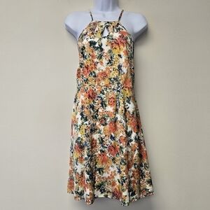 Tulle Floral Halter Dress White Orange XL